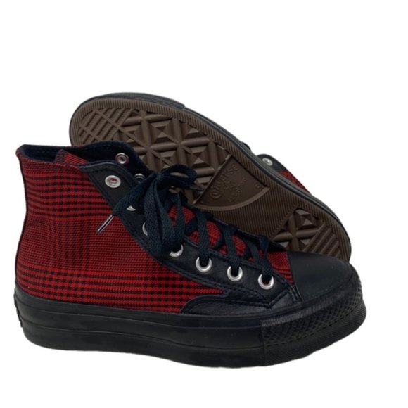 Converse Ctas Lift Platform High Top Canvas Skate Plaid Red Women Custom 569923C - Picture 10 of 11